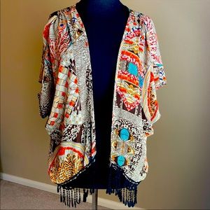 Tribal pattern Kimono with black frindge